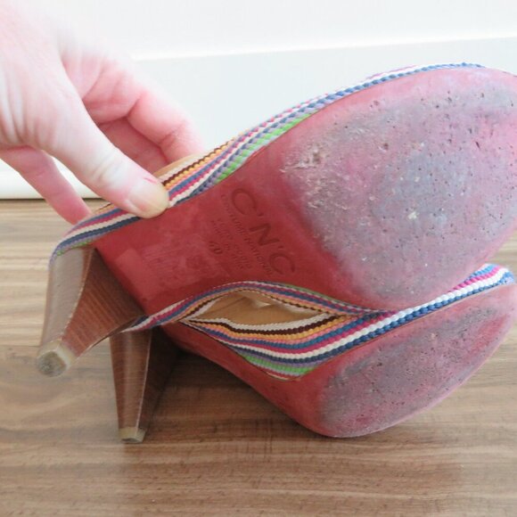 C.N.C COSTUME NATIONAL Tan Leather Boho Crochet Heeled Slip On Shoes - Size 9.5 - Picture 15 of 16